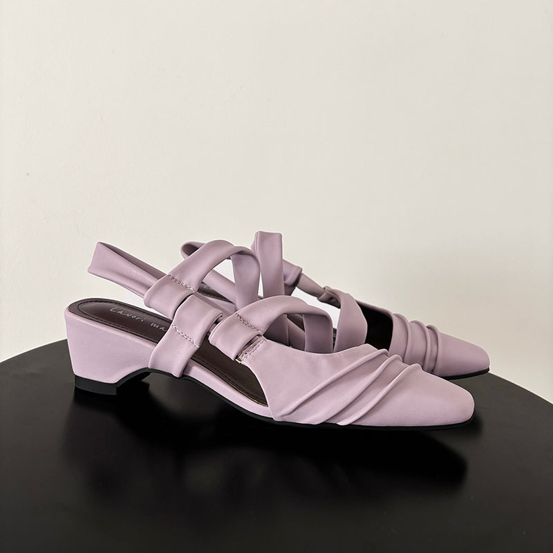 Karin Luna In Stock In Stock Minimalist Soft Upper Small Square Toe Chunky Heel Sandals