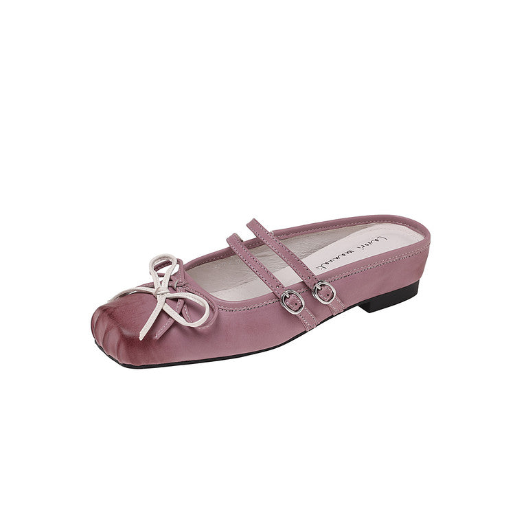 Karin Luna In Stock In Stock   Summer New Sweet Bowknot Color Block Square Toe Height-Increasing Slippers