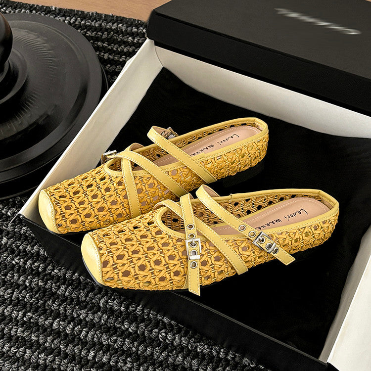 Karin Luna In Stock Spot Goods  Hot-Selling Square-Toe Woven Pig Nose Closed-Toe Slippers