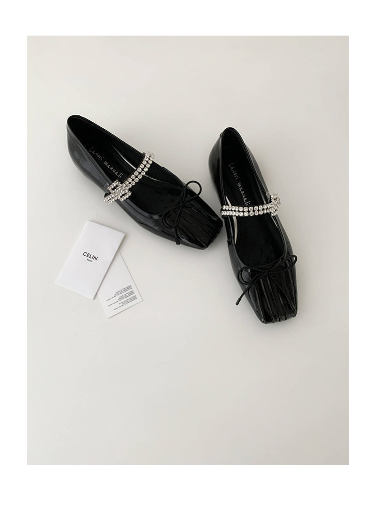 Karin Luna In Stock Spot Goods  Vintage Sweet Rhinestone One-Strap Granny Flats