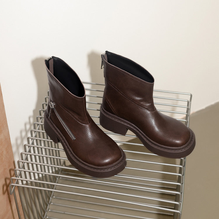 Karin Luna Niche Diagonal Zipper Basic Thick Sole Short Boots