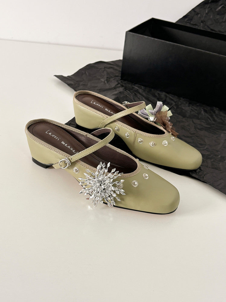 Karin Luna In Stock Spot Goods  Full-grain leather inside and out  Ultra Exquisite Round Toe Hidden Heel Closed-Toe Slippers