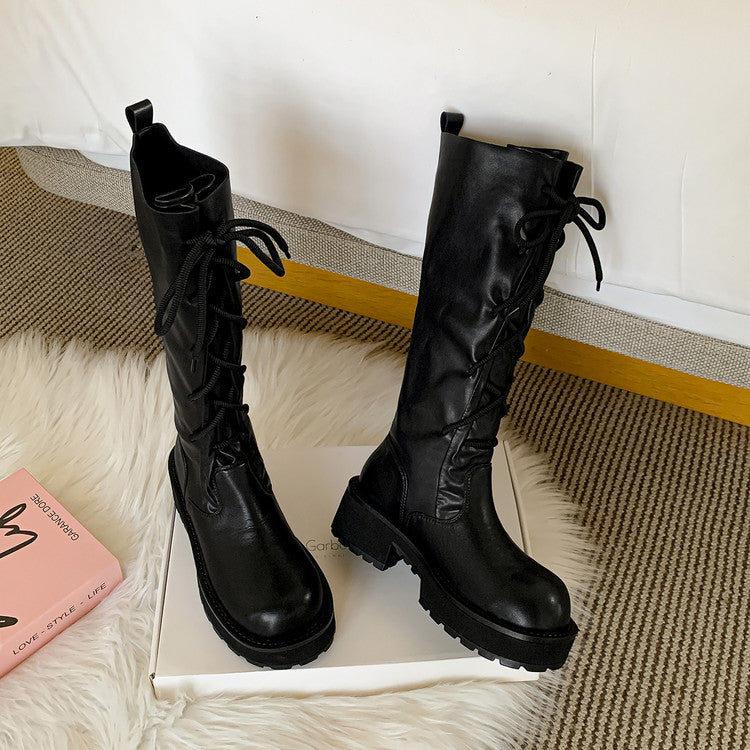 Karin Luna Fashion Style Round Toe Front Lace-up Adjustable Leg Circumference Suitable for both slim and thick legs