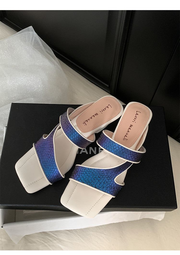 Karin Luna Fish Skin Series~Minimalist Square Toe Popular Irregular Heel Slippers