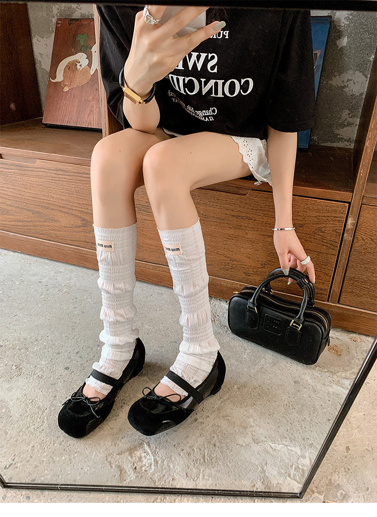 Karin Luna In Stock Spot Goods    Color Block Cowhide Leather Square Toe Slip-On Height Increasing Bowknot Flats