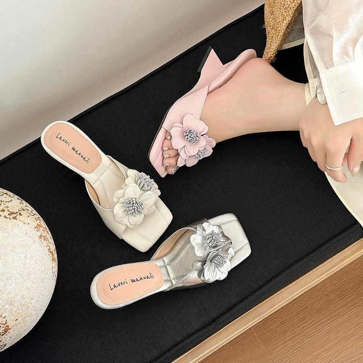Karin Luna In Stock Spot Goods Camellia Classic style retro square toe shaped heel slippers