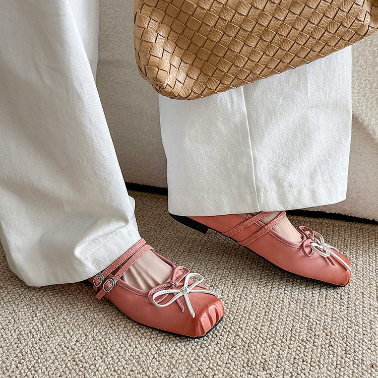 Karin Luna In Stock In Stock   Summer New Sweet Bowknot Color Block Square Toe Height-Increasing Slippers