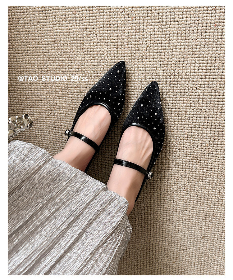 Karin Luna In Stock Spot Goods  Breathable Mesh Fabric Embellished Hand Drill Pointed Toe Slippers