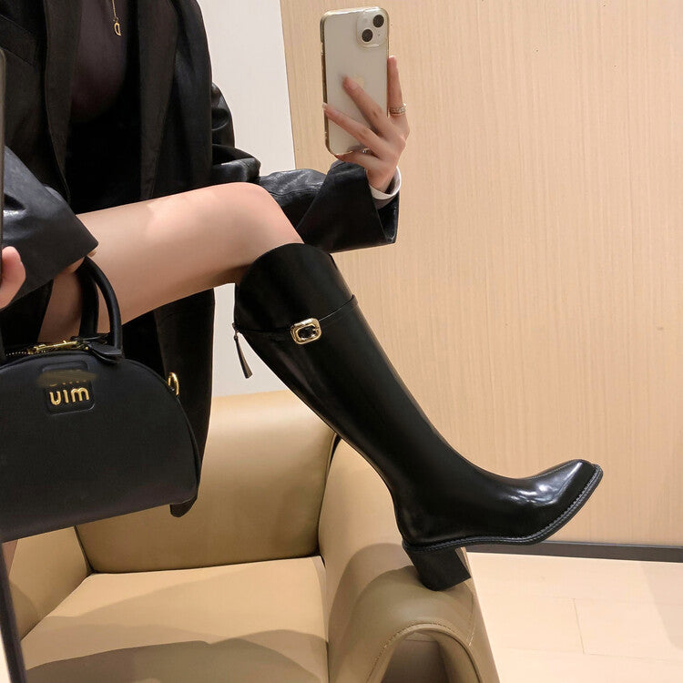 Karin Luna Bestseller  Popular Understood everything  Basic Elegant Outfit Pointed Toe Chunky Heel Full Cowhide I Am A Knight Boots