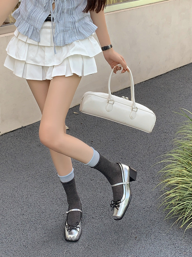 Karin Luna In Stock Spot Goods   One-strap Bowknot Square Toe Chunky Heel Mary Jane Shoes