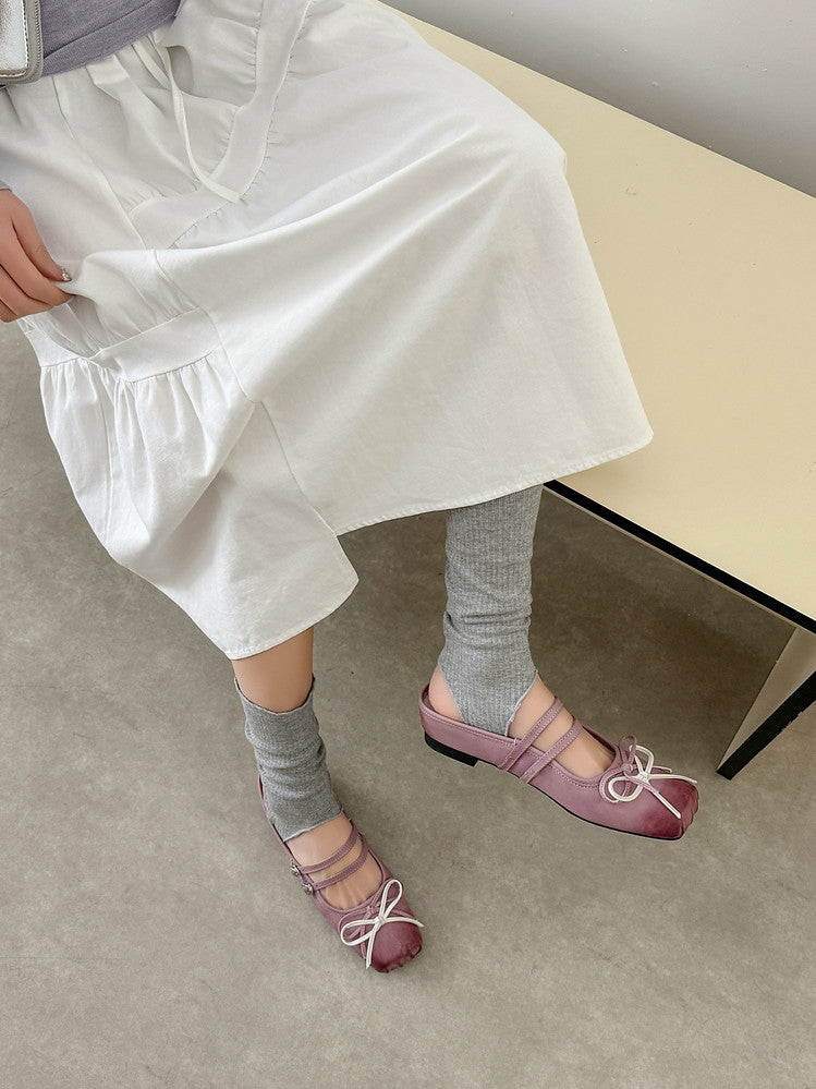 Karin Luna In Stock In Stock   Summer New Sweet Bowknot Color Block Square Toe Height-Increasing Slippers