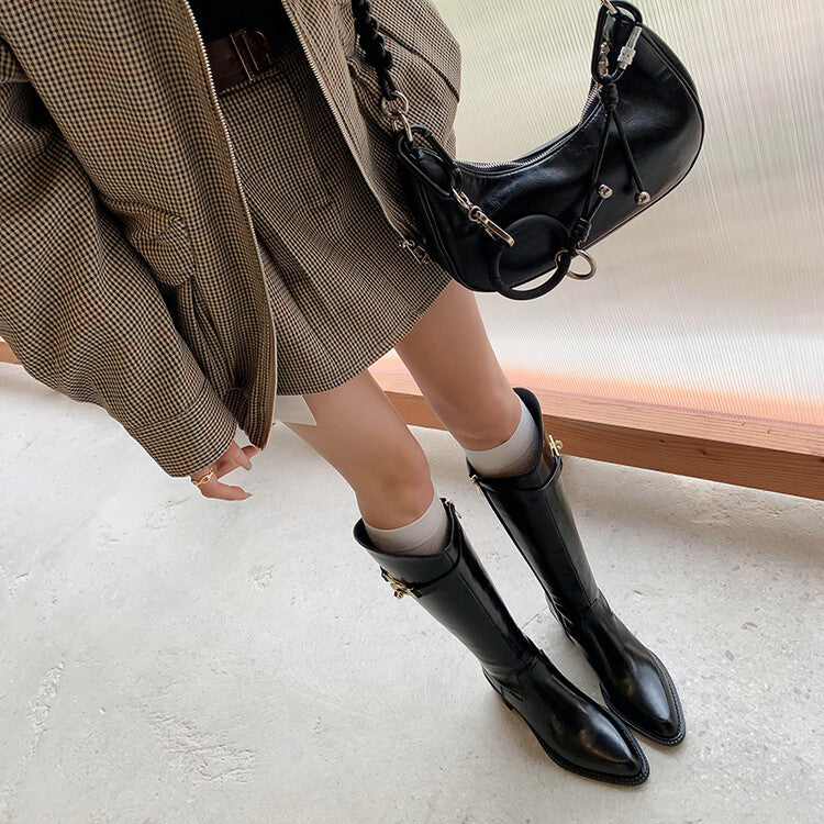 Karin Luna Hot-Selling Fasteners Sold as soon as listed Comes with data plan included Pointed Toe Chunky Heel Classic Full Cowhide Leather Riding Boots