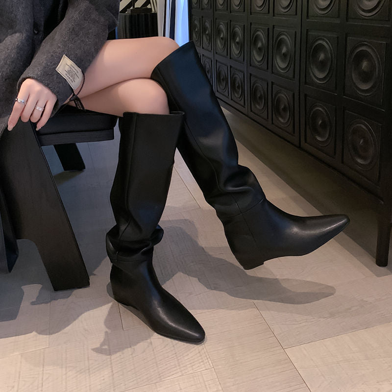 Karin Luna Elegant Style Slanted Inner Height-Increasing Long Boots