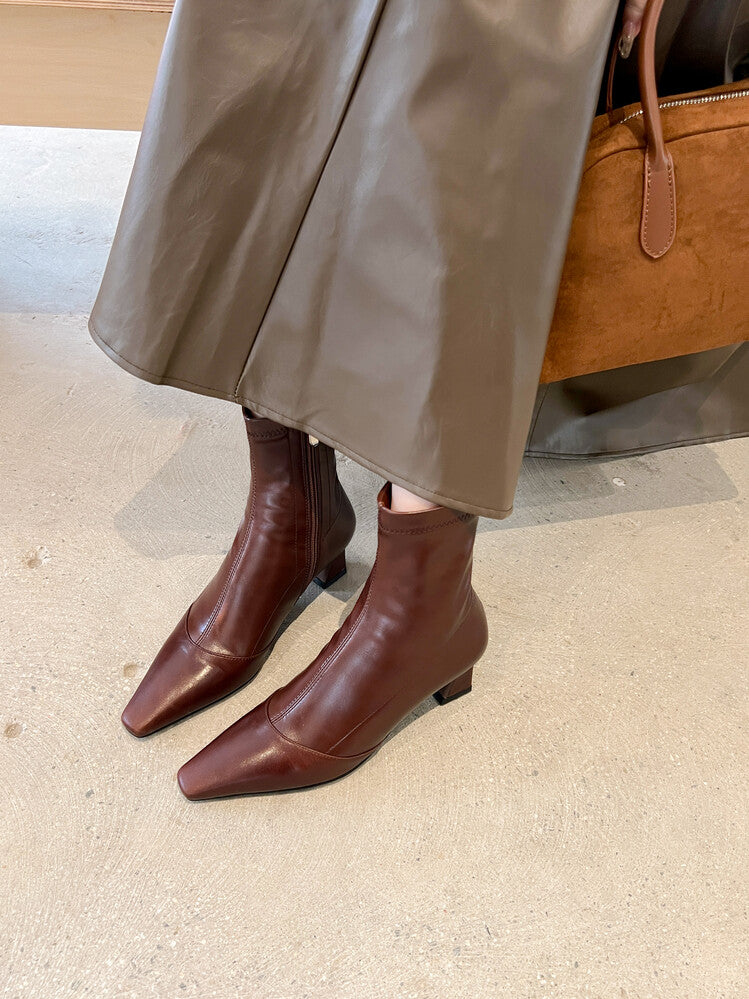 Karin Luna Elegant Small Square Toe Chunky Heel Slim Boots