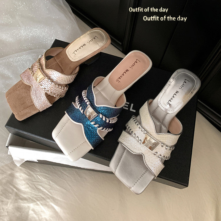 Karin Luna Fish Skin Series~ Hot-selling Square-Toe Slippers with Built-in Traffic