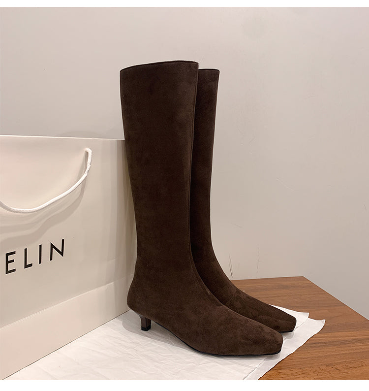 Karin Luna In Stock Spot Goods   Small Square Toe Thin Heel Elegant Slimming Long Boots