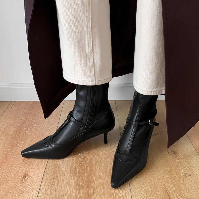 Karin Luna In Stock Spot Goods Elegant Stiletto Pointed Toe Side Zipper Short Boots