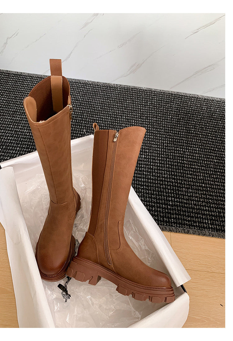 Karin Luna In Stock Versatile Irregular Stretch Fabric Long Boots