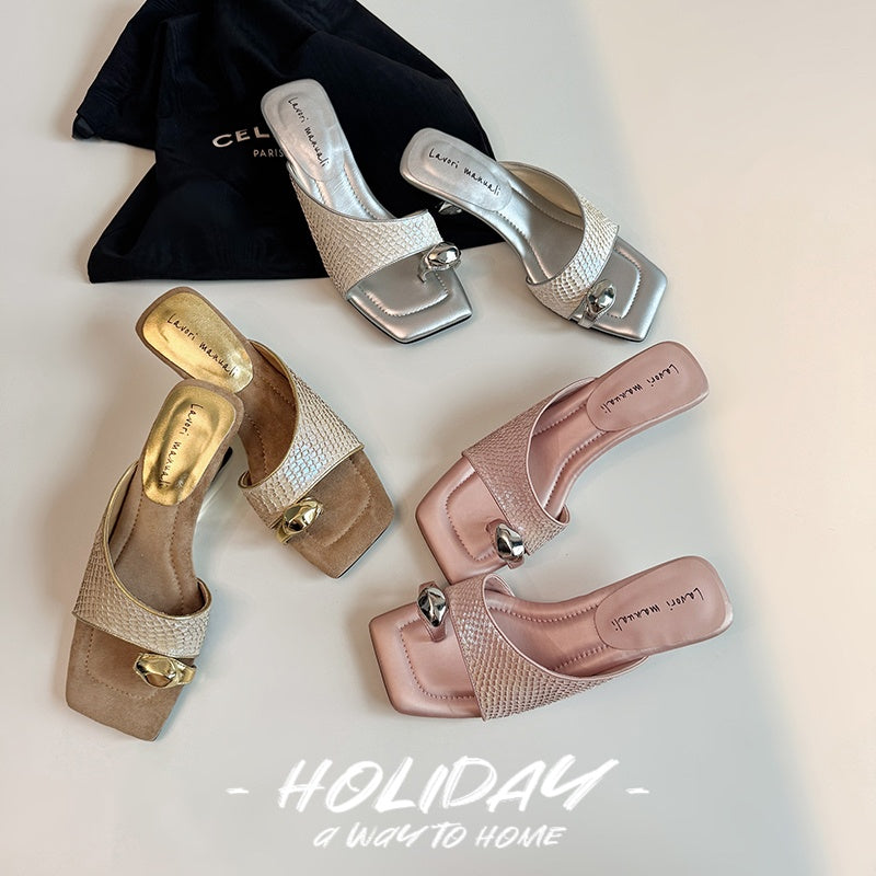 Karin Luna Fish Skin Series~Minimalist Square Toe Popular Irregular Heel Slippers