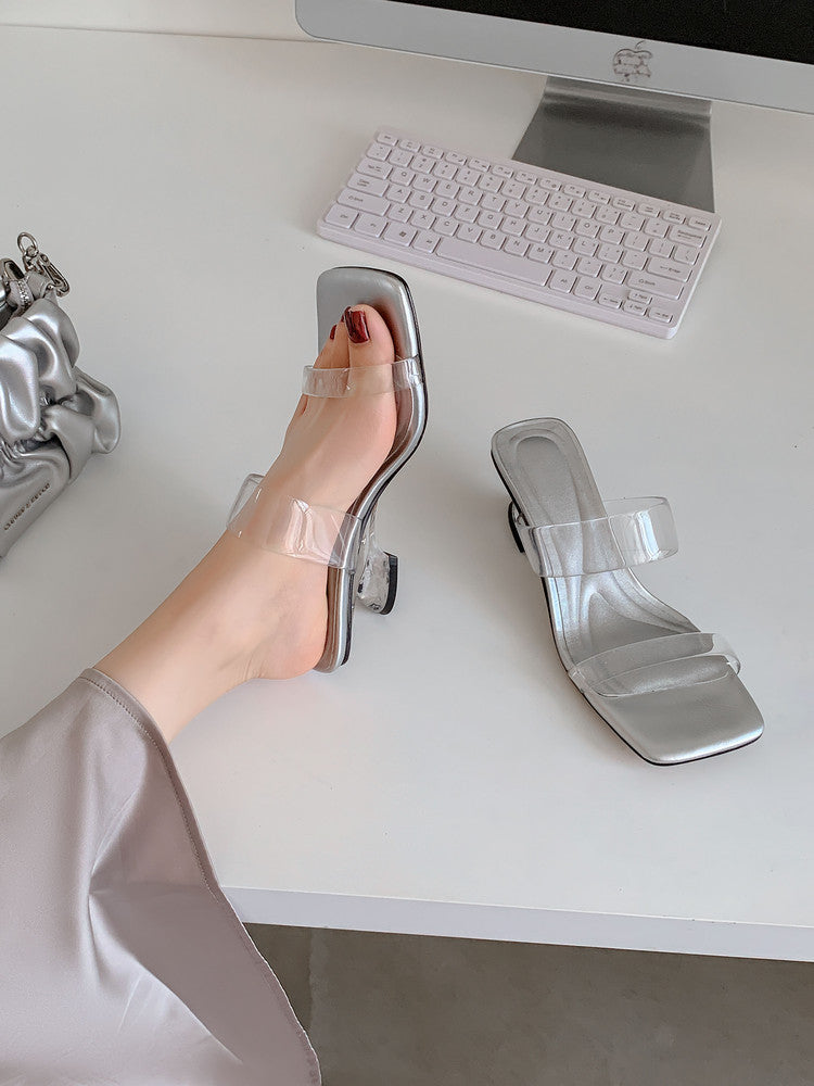 Karin Luna In Stock Spot Goods Transparent Sequin Irregular Heel Strap Sandals