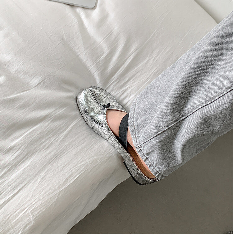 Karin Luna Classic Split-Toe Shoes  Explosive Pattern One-Strap Mary Jane Height-Increasing Full Leather Closed-Toe Slippers