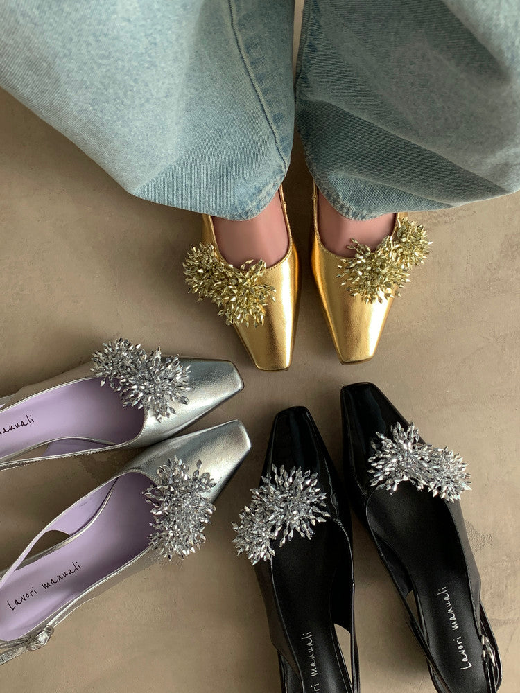 Karin Luna Brilliant Fireworks~Elegant Square-Toed Closed-Toe Chunky Heel Sandals