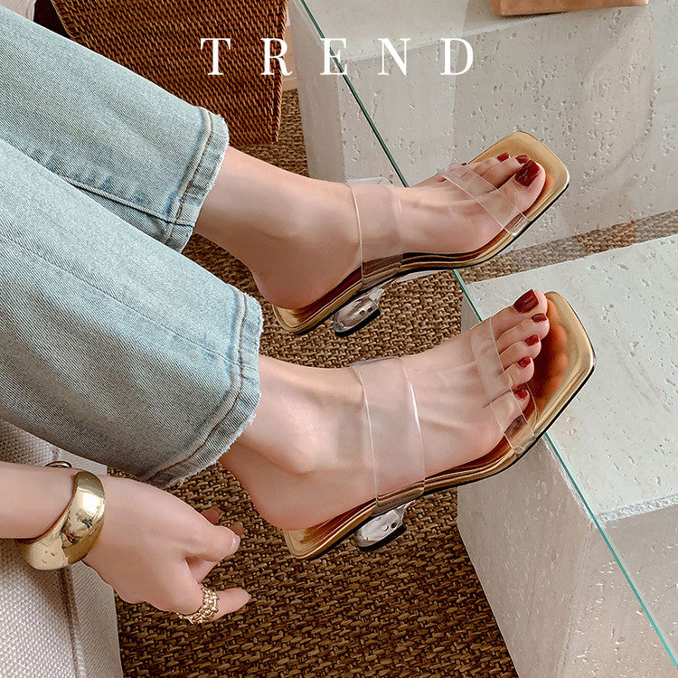 Karin Luna In Stock Spot Goods Transparent Sequin Irregular Heel Strap Sandals