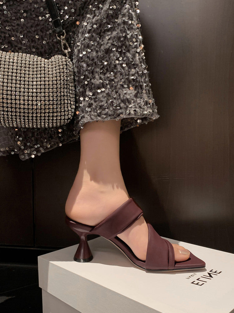 Karin Luna Best-selling in stock Minimalist Style  All-Matching Irregular Ultra-Soft Strap Square Toe High Heels