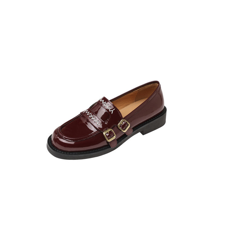 Karin Luna In Stock Spot Goods  Retro Style Slip-On Metal Buckle Loafers