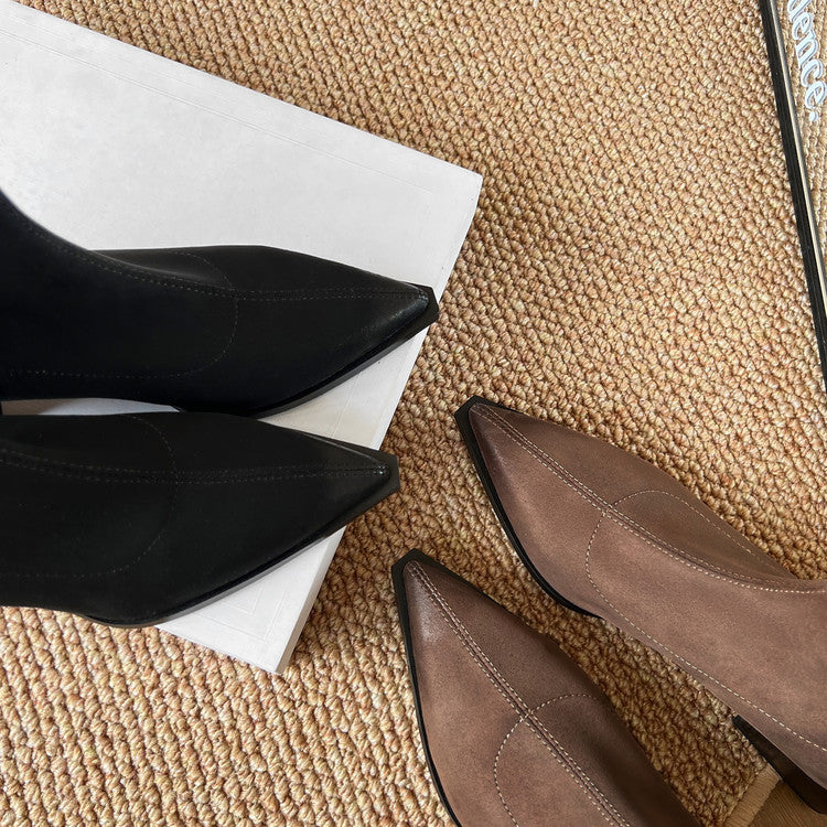 Karin Luna In Stock In Stock Elastic Slim Pointed Toe Chunky Heel Basic Ankle Boots