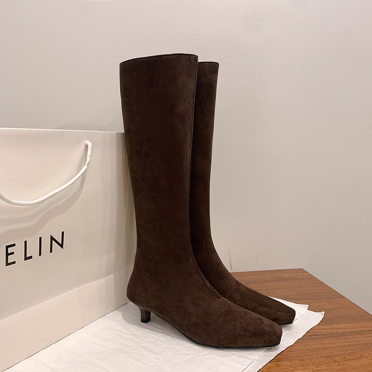 Karin Luna In Stock Spot Goods   Small Square Toe Thin Heel Elegant Slimming Long Boots