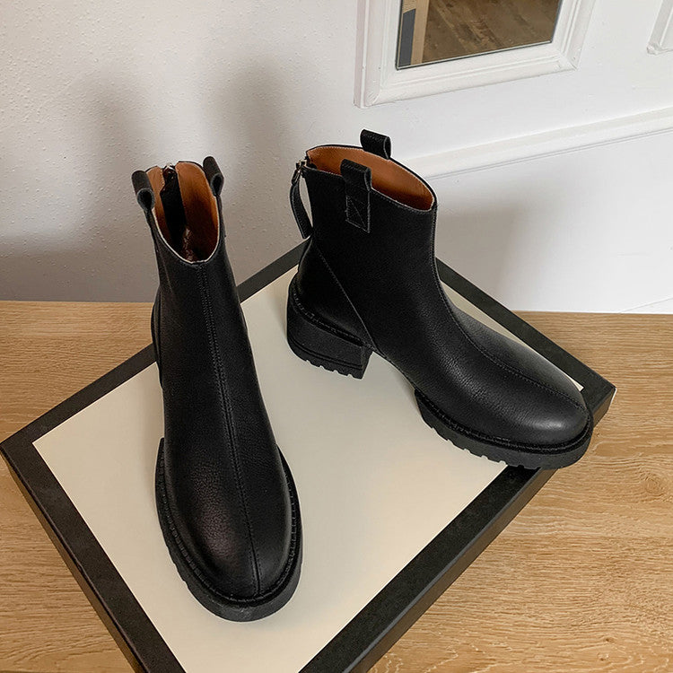 Karin Luna In Stock Versatile Round Toe Chunky Heel Ankle Boots