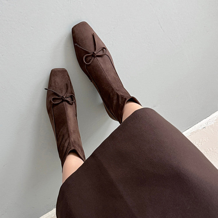 Karin Luna French Style Square Toe Bowknot Hidden Wedge Slim Boots