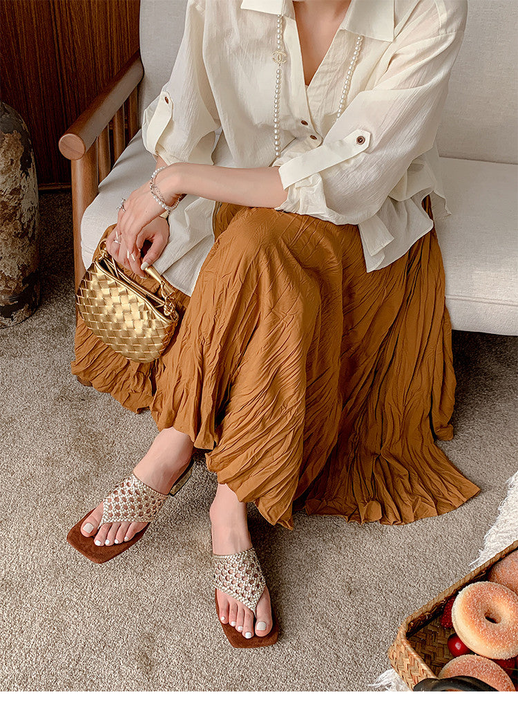 Karin Luna Hot-Selling Braided Style  In stock Toe-strap Woven Sofa Insole Slippers
