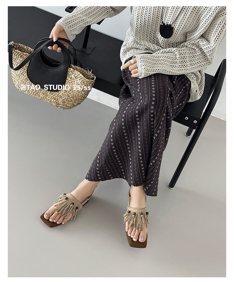 Karin Luna  Tassel Series~Spot Goods  In-stock Clip-toe Square Toe Sandals