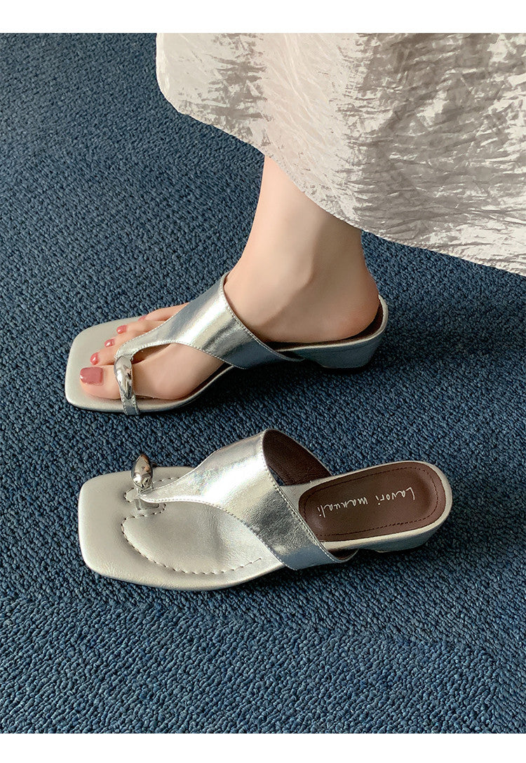 Karin Luna In Stock Spot Goods Clip-toe Square Toe Metal Buckle Minimalist Slippers