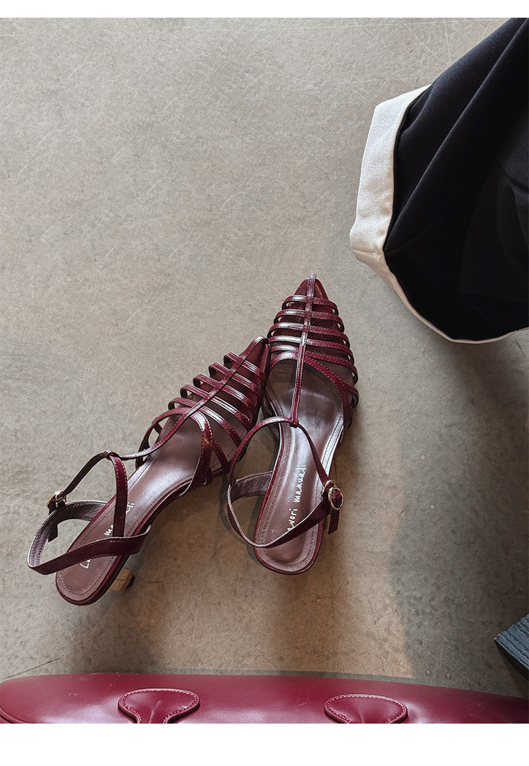Karin Luna French Hollow Toe Metal Heel Elegant Sandals