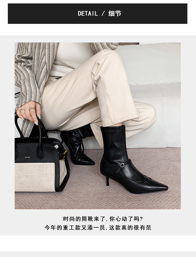 Karin Luna In Stock Spot Goods Elegant Stiletto Pointed Toe Side Zipper Short Boots