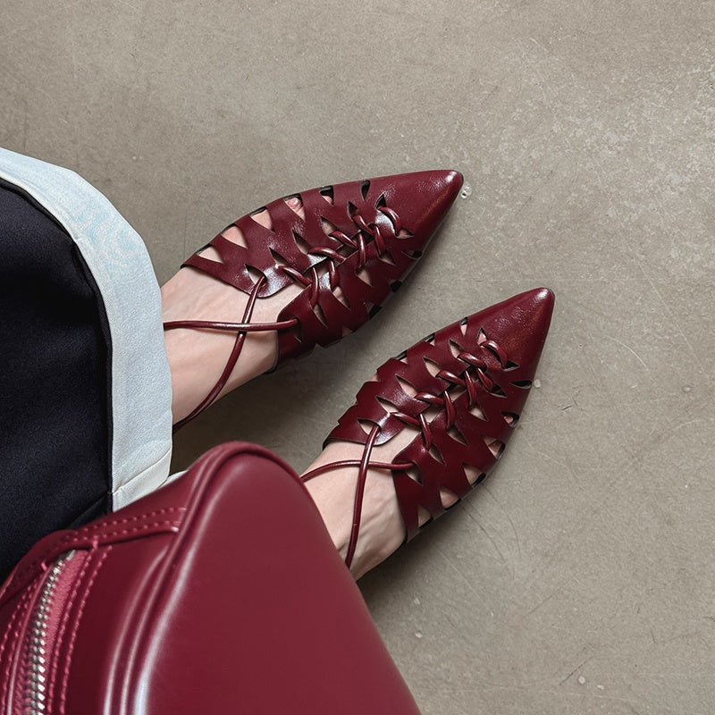 Karin Luna Braided Style ~Cross-woven Pointed Toe Closed-toe Sandals