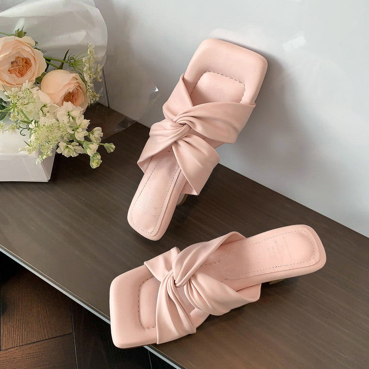 Karin Luna In Stock Spot Goods   Absolutely amazing4Color Cross Strap Thick Heel Square Toe Soft Slippers