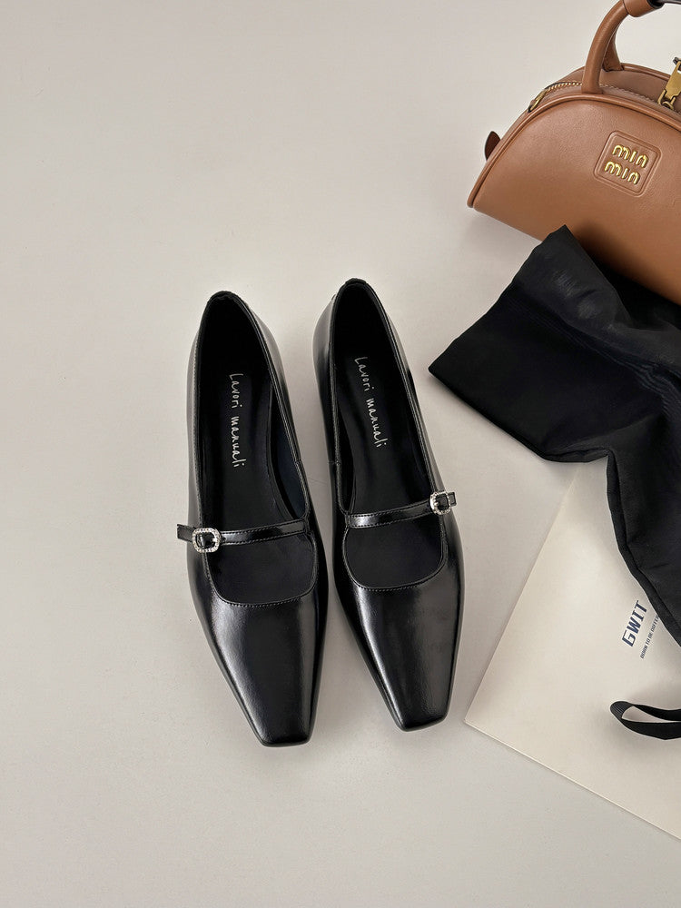 Karin Luna In Stock Spot Goods  Elegant Square-Toe One-Strap Height-Increasing Flats