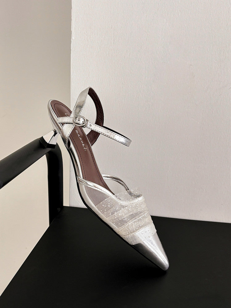 Karin Luna In Stock Spot Goods  Elegant Mesh Pointed Toe Sandals