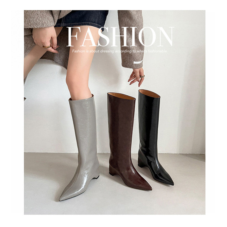 Karin Luna Minimalist Style High Tube Pointed Toe Hidden Heel Boots