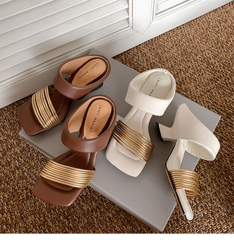 Karin Luna In Stock In Stock Minimalist Style Square-Toed Elegant Slippers