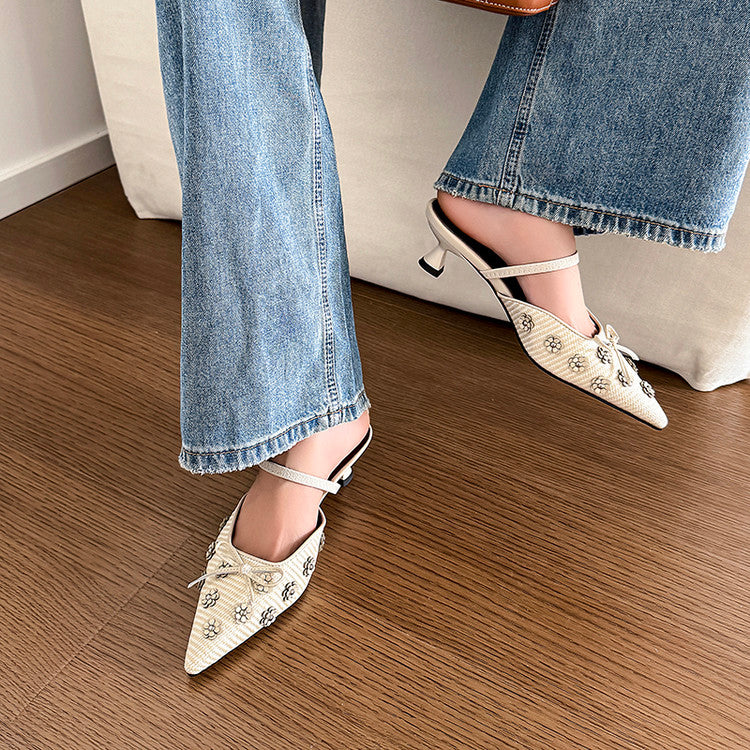 Karin Luna In Stock Spot Goods  Elegant Floral Pointed Toe Rhinestone Slippers