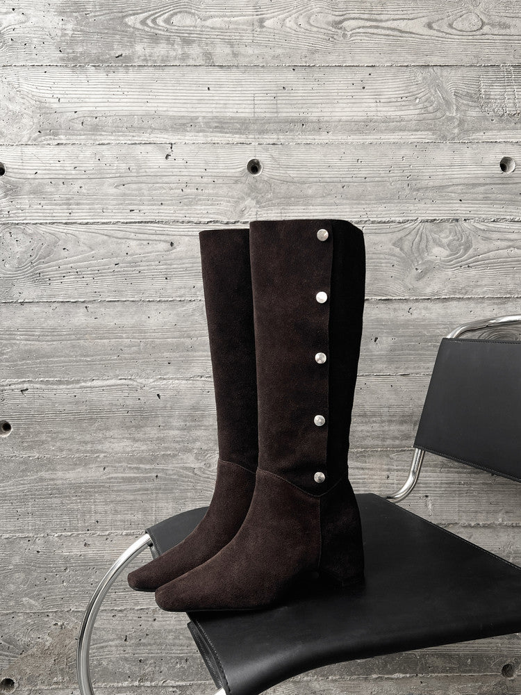 Karin Luna Bestseller Hot-Selling Hidden Buckle Lazy Style Square-Toe Height-Increasing Suede Western Boots