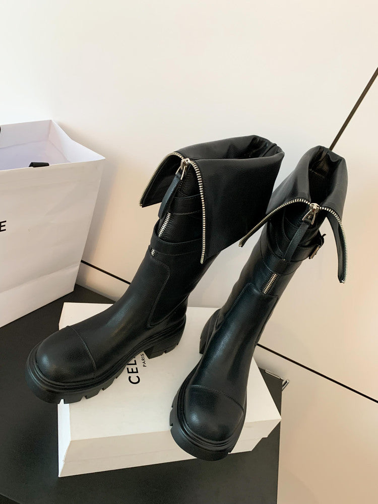 Karin Luna In Stock In-stock Foldable Niche Thick-soled Knight Boots