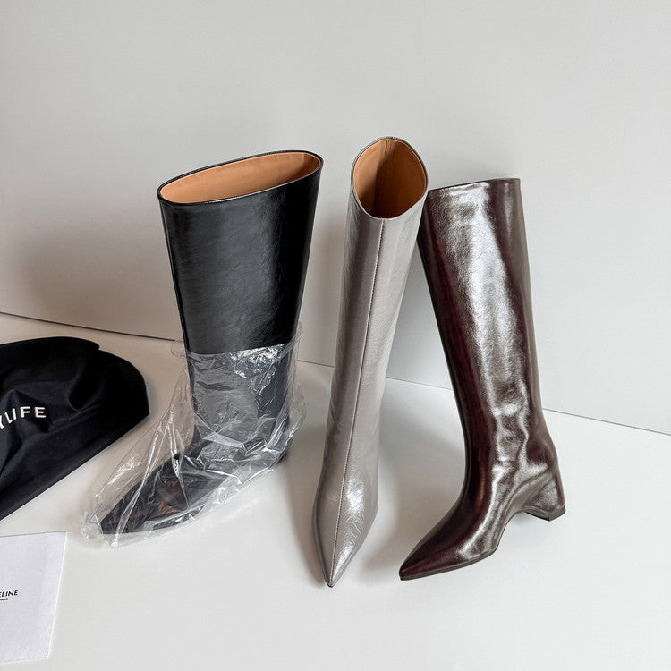 Karin Luna Minimalist Style High Tube Pointed Toe Hidden Heel Boots