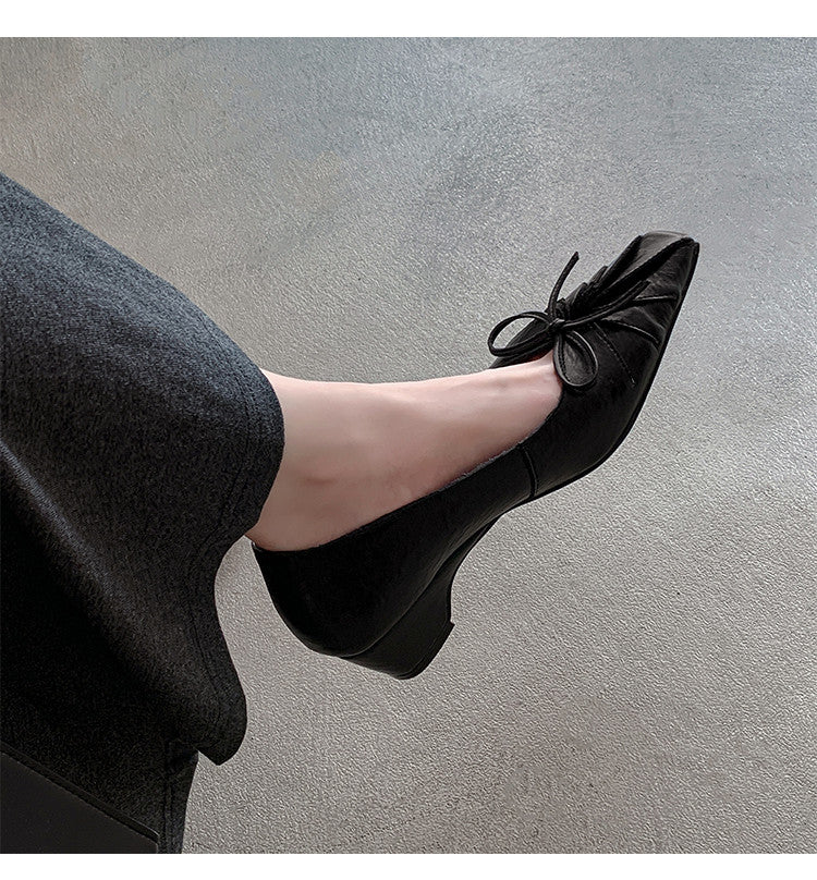 Karin Luna French Style Wrinkled Square Toe Height-Increasing Flats