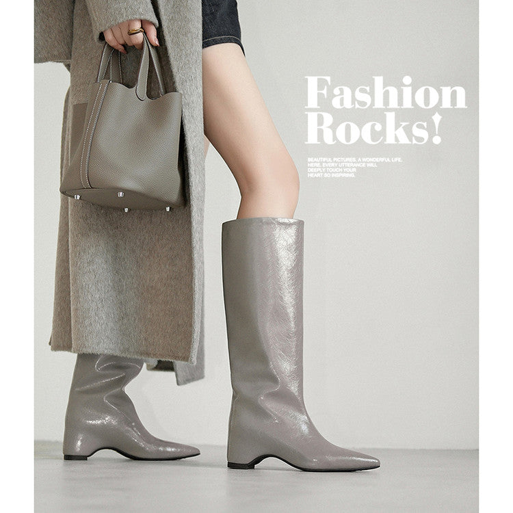 Karin Luna Minimalist Style High Tube Pointed Toe Hidden Heel Boots